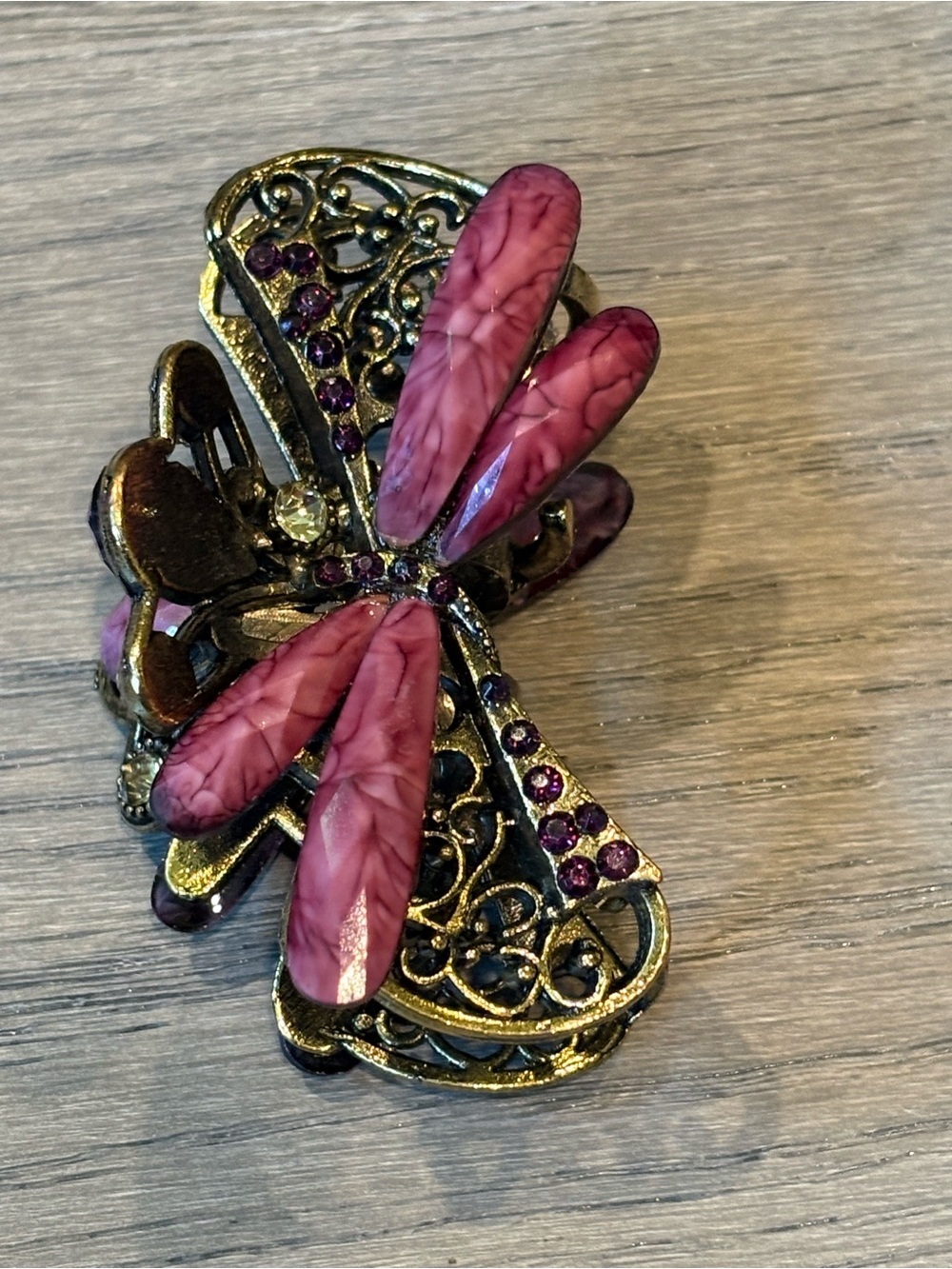 Pink Dragonfly Hair Clip for Women - Decorative Metal Accessory - Picture 3 of 12